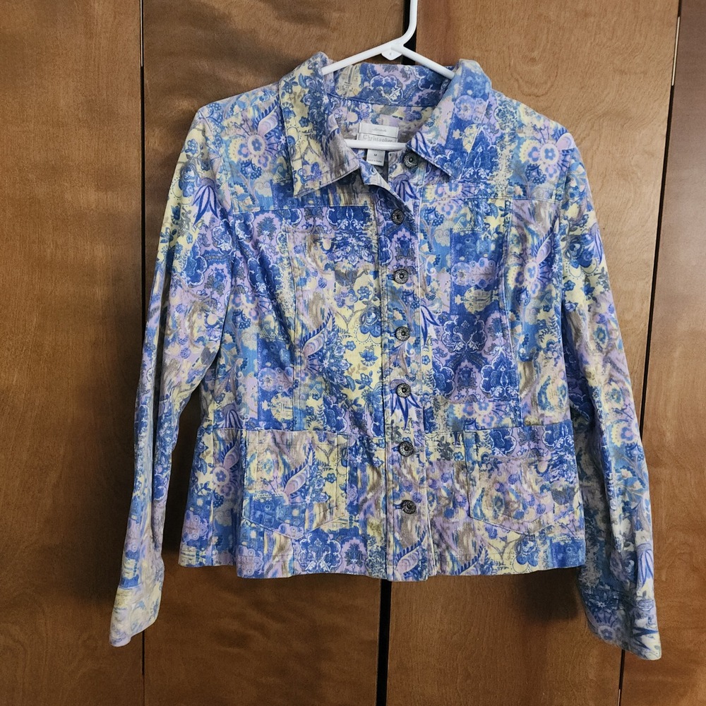 D9 ‎ Christopher & Banks Womens Corduroy Jacket Blue Floral Print Size Medium